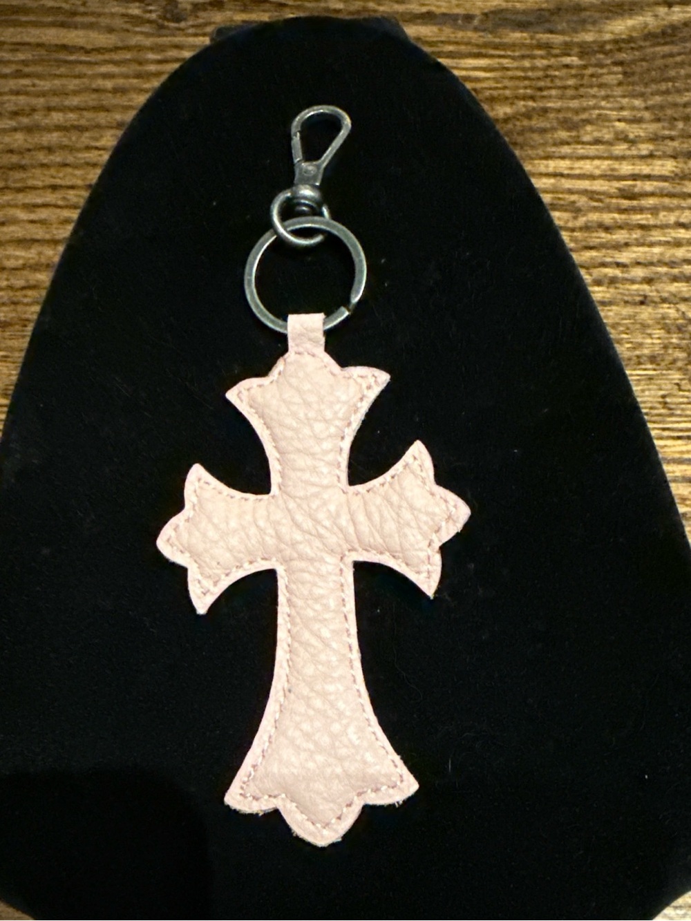 Pink Leather Cross Keychain Charm